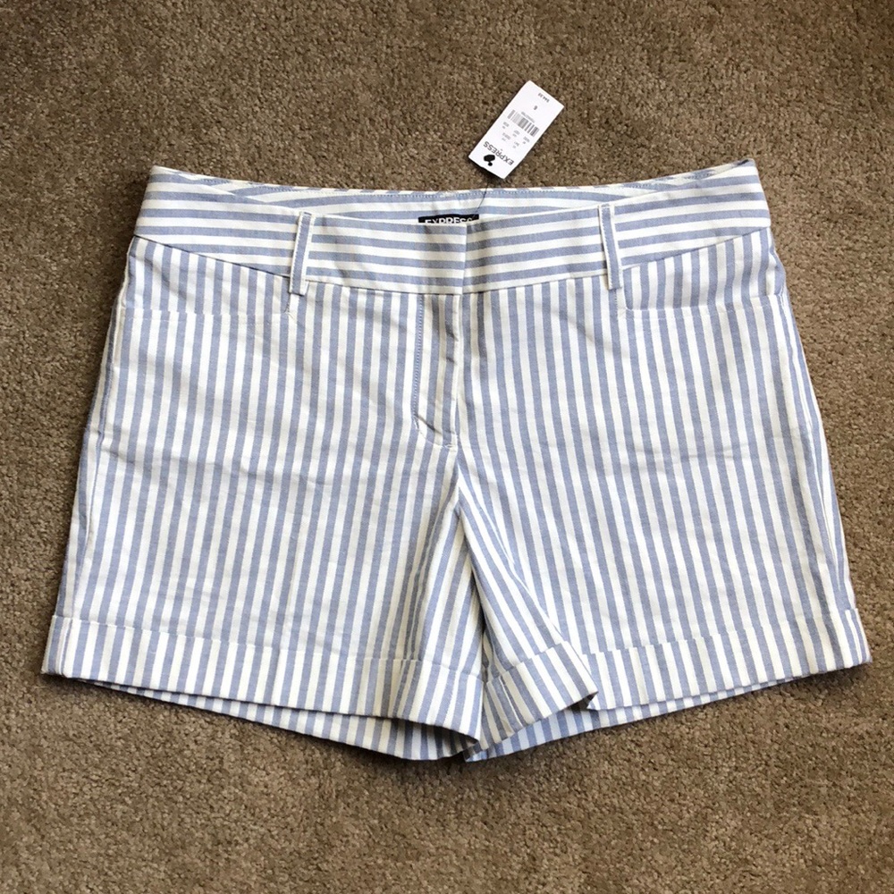 Express Cotton Cuffed Striped Shorts